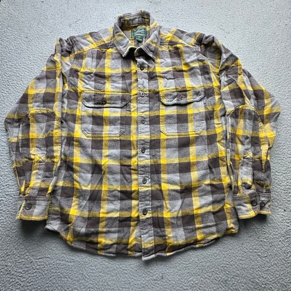 Woolrich Oxbow Bend Flannel Shirt Mens Large Long Sleeve Plaid Yellow Gray 6111 - Picture 1 of 9